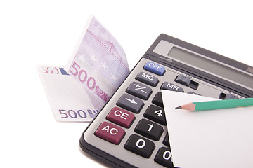 Image showing Calculator, money, pencil