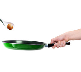 Image showing Pan in hand with egg