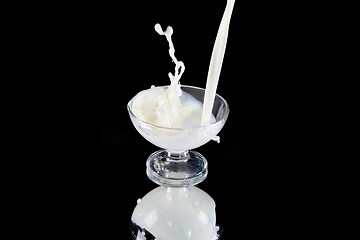 Image showing Splash in a milk glass on black  - focus in glass