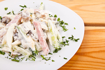 Image showing salad with meat on plate