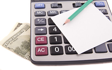 Image showing Calculator, money, pencil