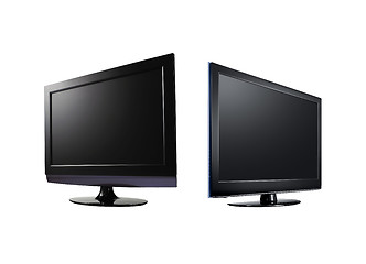 Image showing two LCD high definition flat screen TV against white background