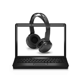 Image showing Headphones and laptop