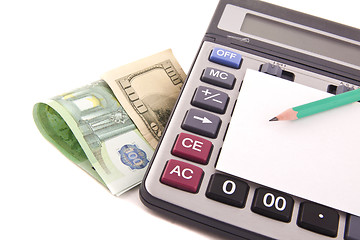 Image showing Calculator, money, pencil