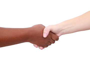 Image showing Closeup of people shaking hands black and white 