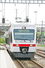 Image showing Train locomotive coming to Lausanne platform Station Switzerland