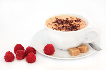 Image showing Cappuccino and Raspberries