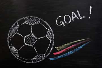 Image showing Chalk drawing of Football and Goal