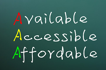 Image showing Acronym of AAA for available, accessible and affordable 