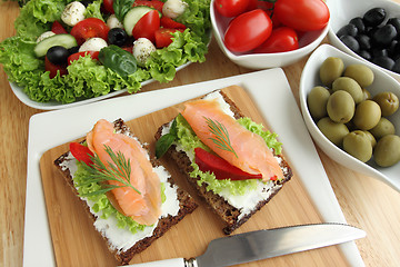 Image showing Fresh salmon sandwiches