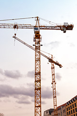 Image showing Two construction cranes