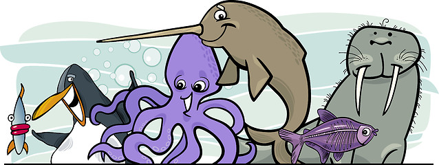 Image showing Cartoon sea life animals design