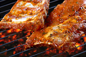 Image showing raw pork ribs on grill