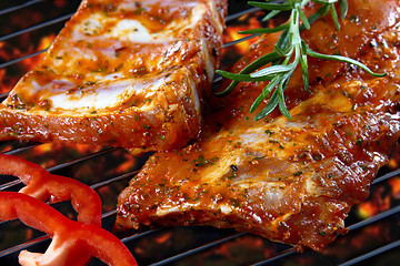 Image showing raw pork ribs on grill