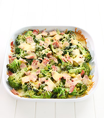 Image showing Baked broccoli with ham