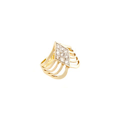 Image showing Gold ring with clear stones on white background 