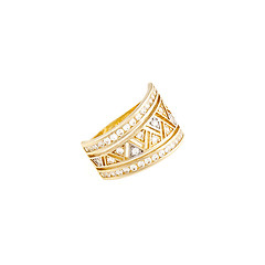 Image showing Gold ring with clear stones on white background 