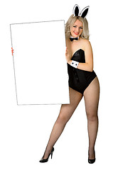 Image showing Sexy blonde girl dressed a rabbit with poster