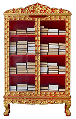 Image showing Antique cabinet with Buddhist Meditation Books