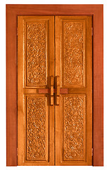 Image showing Old wooden door with carvings