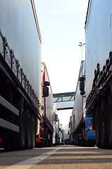 Image showing Trucks waiting in line