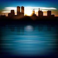 Image showing abstract night background with silhouette of city