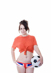 Image showing woman with soccer ball and union jack underwear