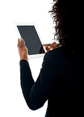 Image showing Cropped image of a woman using wireless pc