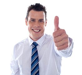 Image showing Corporate man showing thumbs up