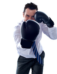 Image showing Corporate man posing boxing punch