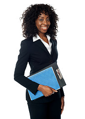Image showing Black woman holding clipboard