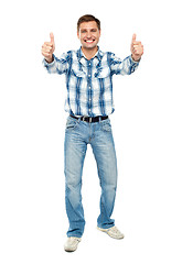 Image showing Excited guy showing double thumbs up