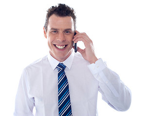 Image showing Smiling businessman attending phone call