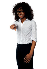 Image showing African female manager pointing at you