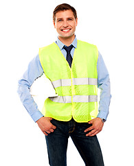 Image showing Male architect posing with hard hat