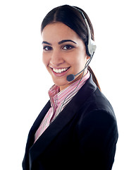 Image showing Female telemarketer with headsets