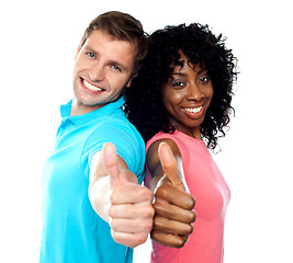 Image showing Thumbs up couple in love. Keep rocking