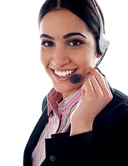 Image showing Customer service operator holding mic