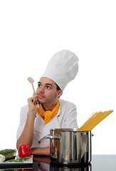 Image showing Chef daydreaming while making spaghetti