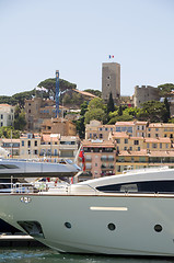 Image showing harbor yachts view of Old City Fortress Cannes France French Riv