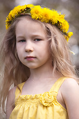 Image showing portrait of little girl in dandelion wreath