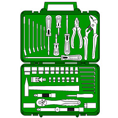 Image showing vector set of different tools  in a box