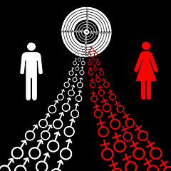 Image showing illustration of male and female sex symbols tend toward the goal