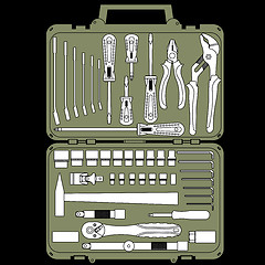 Image showing vector set of different tools  in a box