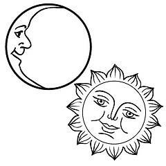 Image showing Vector illustration of Moon and Sun with faces 