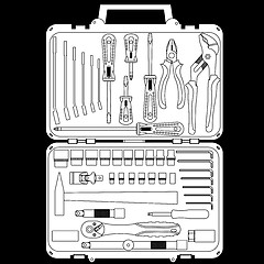 Image showing vector set of different tools  in a box