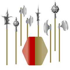 Image showing Illustration of medieval weapons and shield 