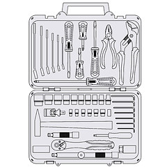 Image showing vector set of different tools  in a box