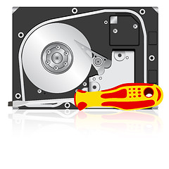 Image showing Computer hard disk drive and screwdriver. 