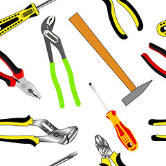 Image showing Seamless background of hand tools for construction